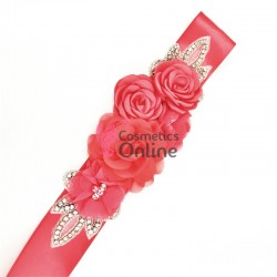 Brau din satin Hand Made Luxury BLT051FF Corai cu cristale aplicate pentru rochie de ocazie